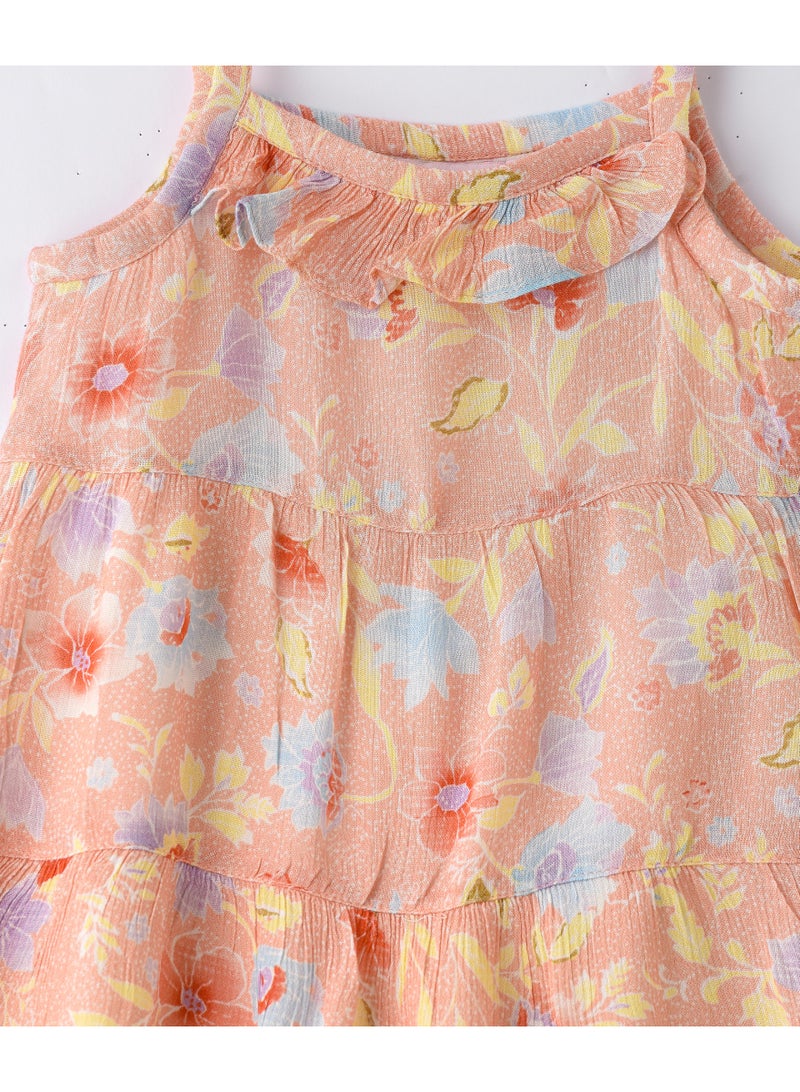 Jelliene Girls Orange Floral Spaghetti Strap Dress - Image 3